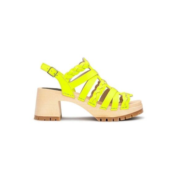Swedish Hasbeens neon yellow wooden heels size 38 (7.5) NEW - Picture 1 of 12